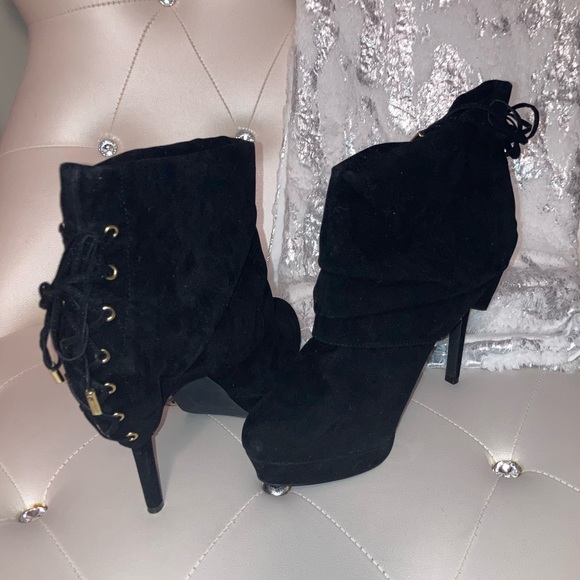 NEW Colin Stuart Black Faux Suede Corset Back Platform Ankle Boots Size 11B - Picture 5 of 9